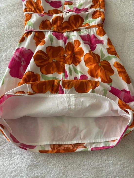 SABO Strapless Floral Mini Dress in White with Pink & Orange Blooms Size XS - Picture 13 of 15